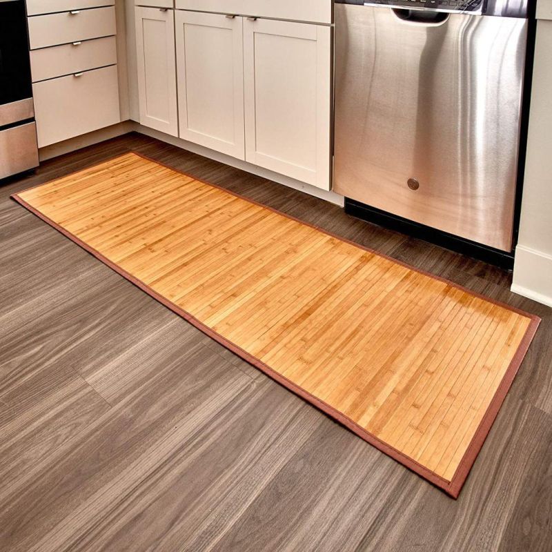 Bamboo Floor Mat Non-Skid, Water-Resistant Runner Rug for Bathroom, Kitchen, Entryway, Hallway, Office, Mudroom, Vanity, 72" X 24" , Natural Tan