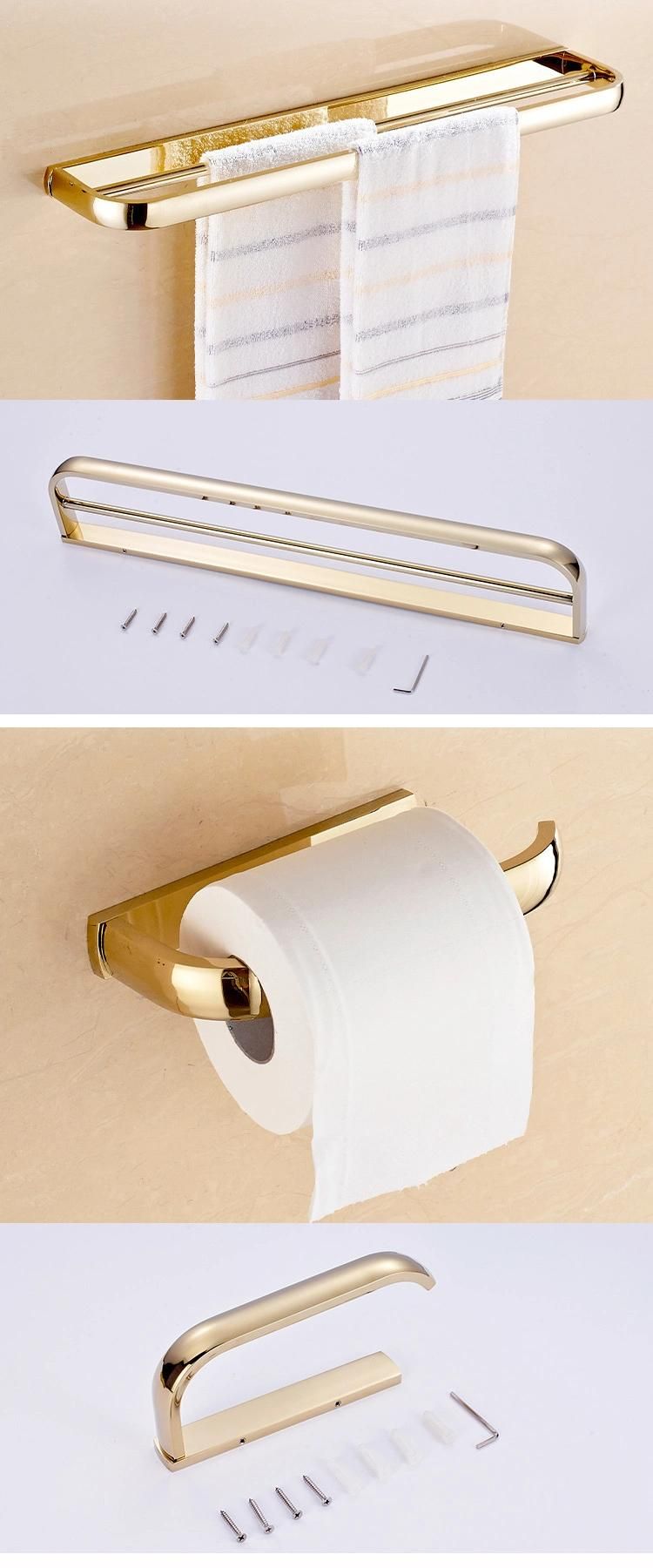 Elegant Wall Mounted Bath Hotel Bathroom Polishing Gold Plating Brass Towel Rack
