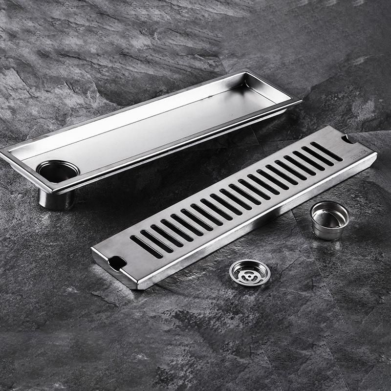 90*10cm SUS304 Stainless Steel Rectangular Floor Drain Thickening Project Hotel Shower Room Large Displacement Side Row Stripe Shape Odor Proof Floor Drain