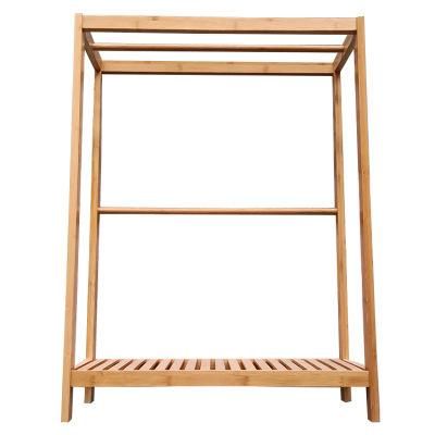2-Tiered Towel Rack Natural Sustainable Bamboo Towel Stand Storage Shelf