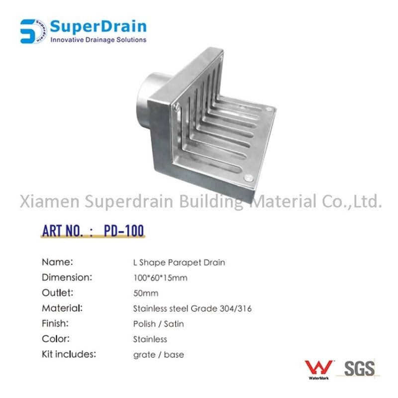 Stainless Steel 304 Parapet Side Wall Drain for Balcony or Roof