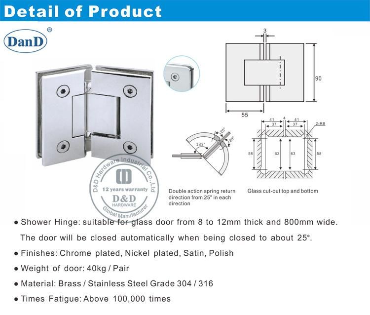 SS304 Surface Mount Double Action Spring Glass Shower Door Hinge