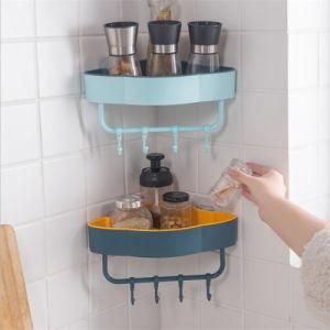 Creative Colorful Wall Mounted Double Layer Bathroom Shelving Corner Triangle Shelf Basket