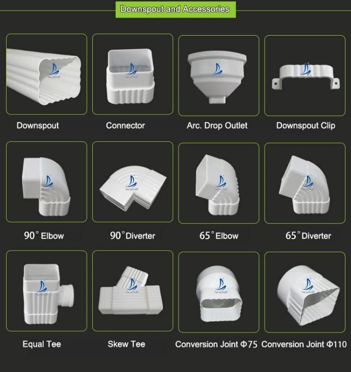 Plastic Roofing Drain Material Lightweight Rainwater Collecting Channel PVC Downpipe Fixing Clips