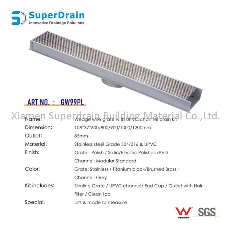 China Supplier SUS Grating with UPVC Splicing Channel Drain Kits