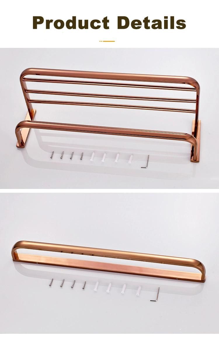 Hotel Rose Gold Towel Shelf Holder Wall Mount Modern Brass Towel Rack