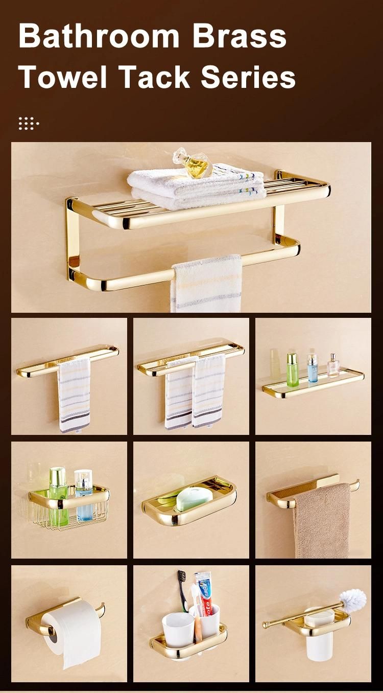 Elegant Wall Mounted Bath Hotel Bathroom Polishing Gold Plating Brass Towel Rack