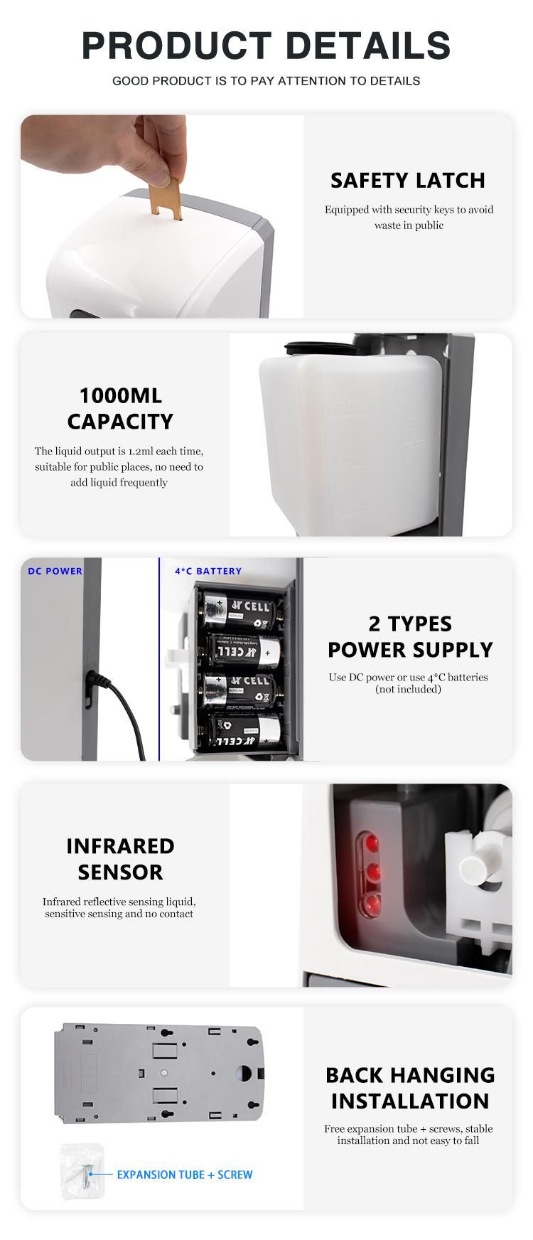 1000ml Touch Free Automatic Refill Alchohol Gel Foam Non-Touch Hands Sanitizer Dispenser Floor Stand Touchless Wall Mounted Liquid Soap Dispenser