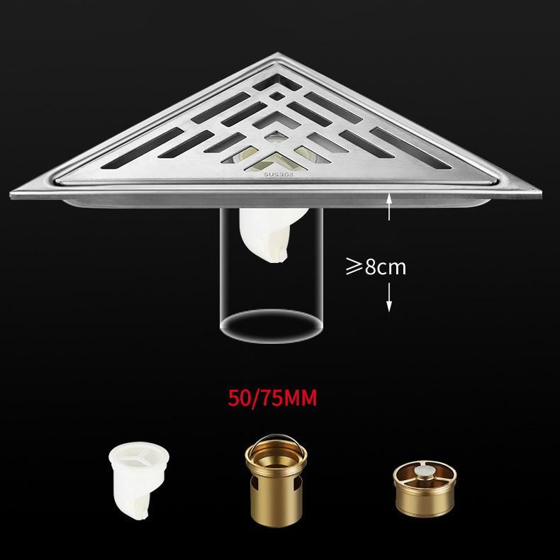 Toilet Corner Floor Drain Stainless Steel 304 Triangle Tasteless Floor Drain Hotel Copper Core Floor Drain