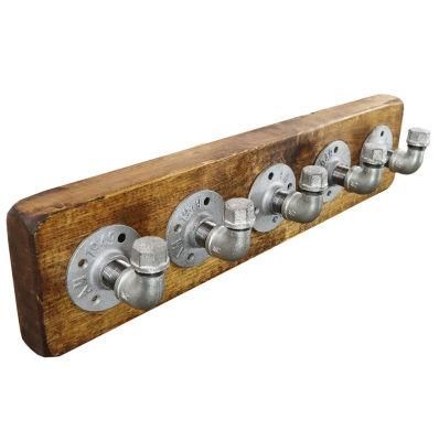 Vintage Style Industrial Pipe Coat Hooks with Silver Steel Pipe Fittings Wood Included