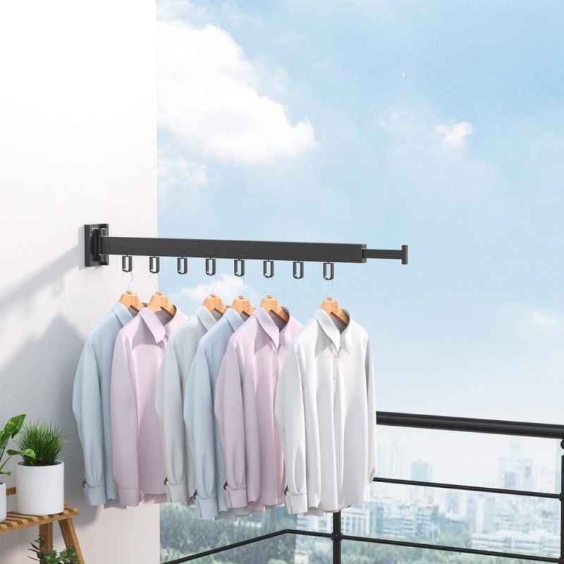 Folding Clothes Hanger Wall Mount Retractable Cloth Drying Rack Space Saving Aluminum Home Laundry Clothesline Washing Lines