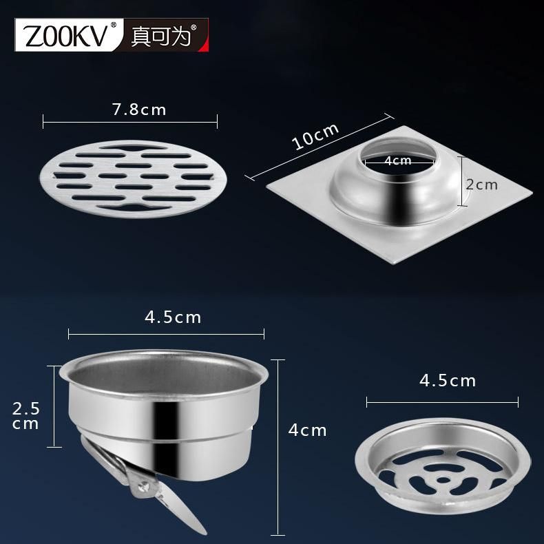 10 * 10cm 2mm Thick Self-Closing Deodorant Floor Drain DN50 Bathroom Square 201 Stainless Steel Floor Drain