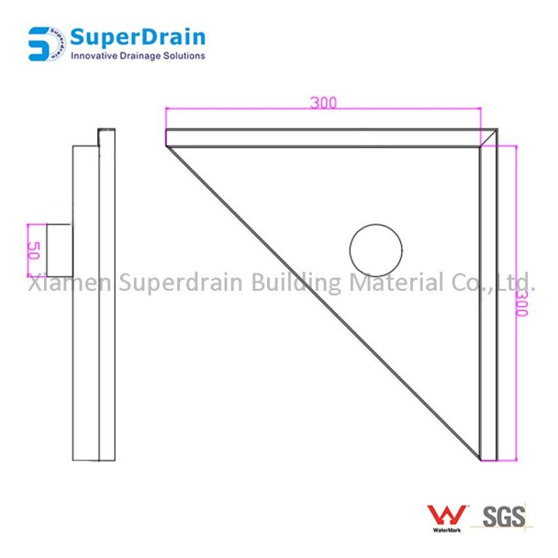Stainless Steel Triangle Floor Drain Recessed Tile Insert Strainer Corner Shower Drain