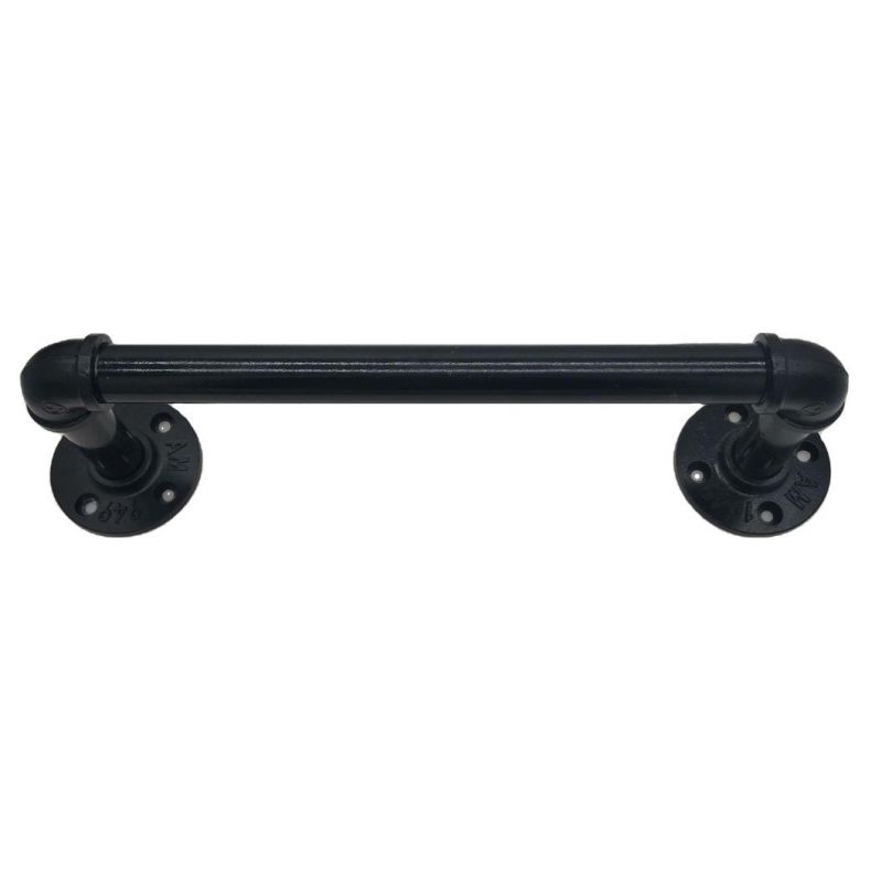 Industrial Black Metal Pipe Wall-Mounted Towel Bar Malleable Iron Retro Flanges Hanger Pipe Industrial Towel Rack