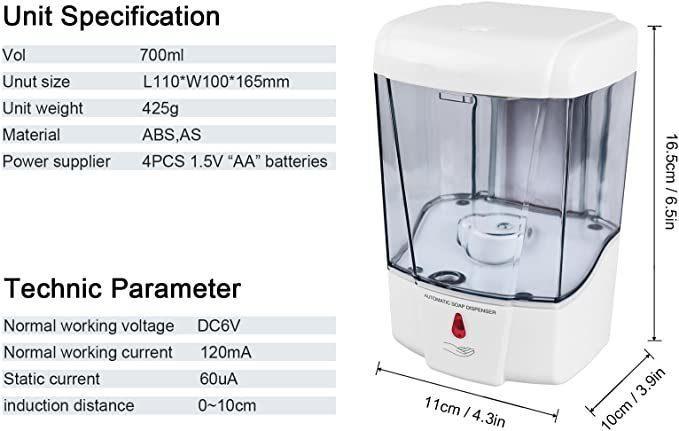 700ml Automatic Hand Sanitizer Dispenser Wall Mounted with Lock