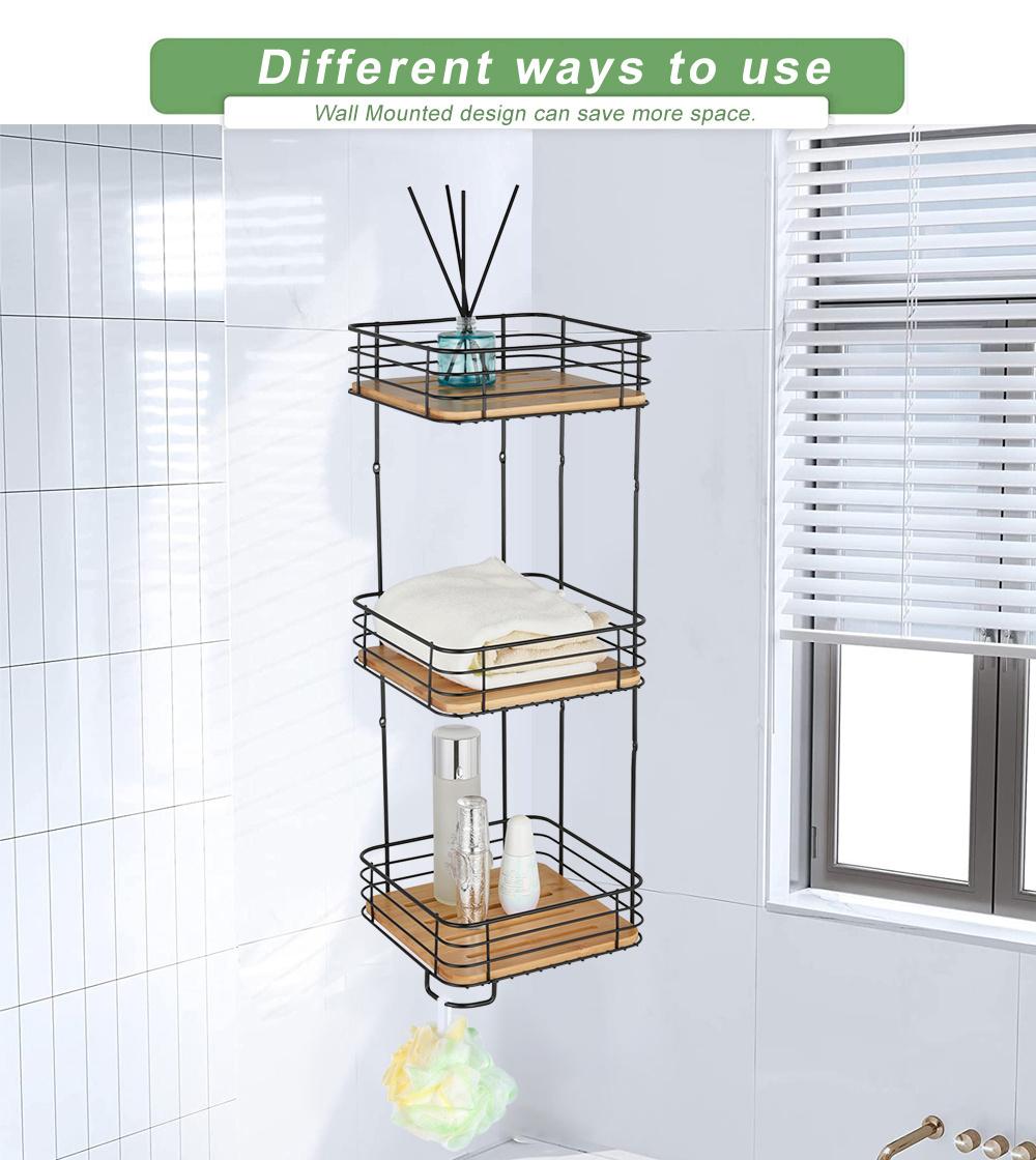 Wall Mount Bamboo Corner Shelf Bathroom 3 Tiers Shower Caddy Corner Shelf