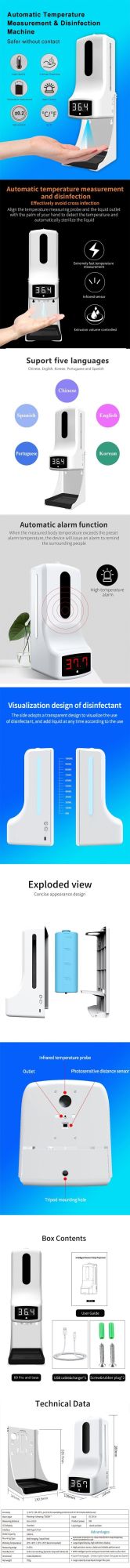 Automatic Thermometer Liquid Soap Hand Sanitizer K9 PRO Dispenser