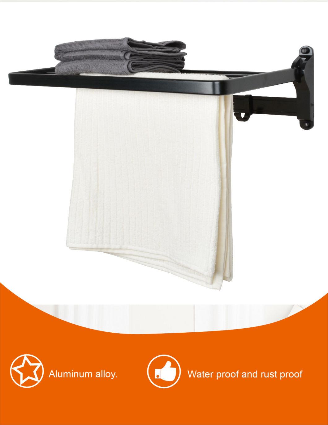 Custom Wall Mounted Black Aluminum Bathroom Set Accessories Bar Folding Towel Rack