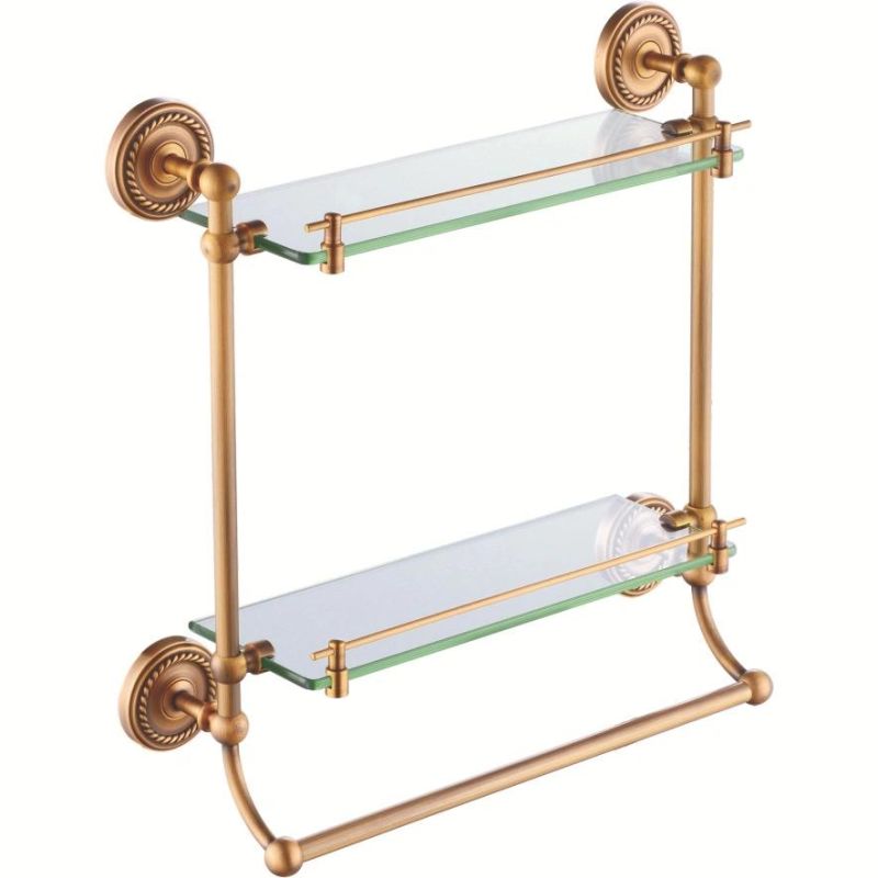 Wall Mounted Corner Glass Shelf Gold Stainless Steel Bathroom Double Glass Shelf glass bathroom shelves