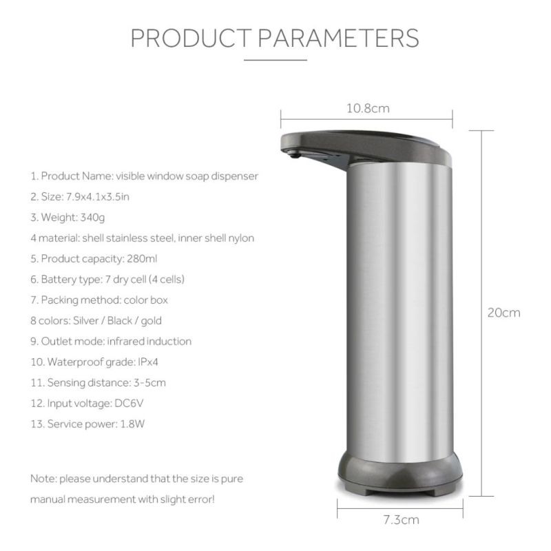 2021 Hot Selling Durable Battery Smart Stainless Steel Touchless Automatic Sensor Liquid Soap Dispenser