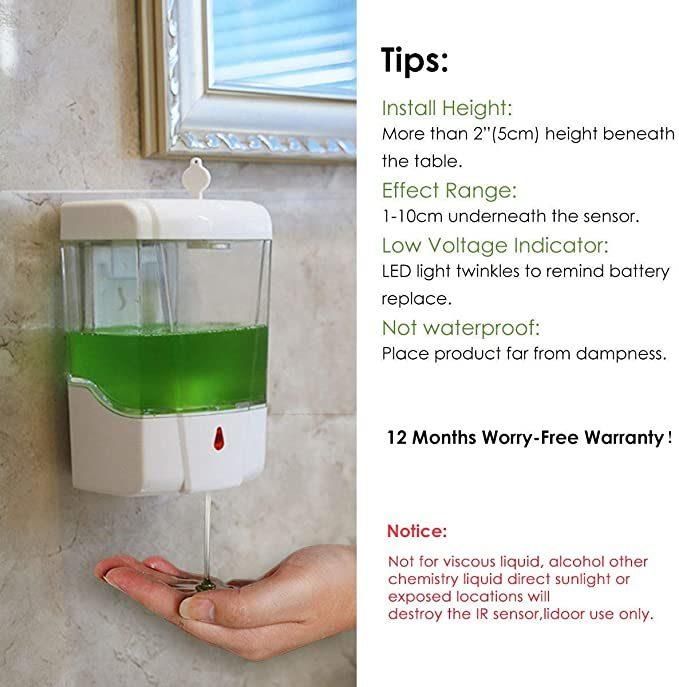 Hands Free Battery Operated Automatic Alcohol Liquid Sanitizer Soap Dispenser