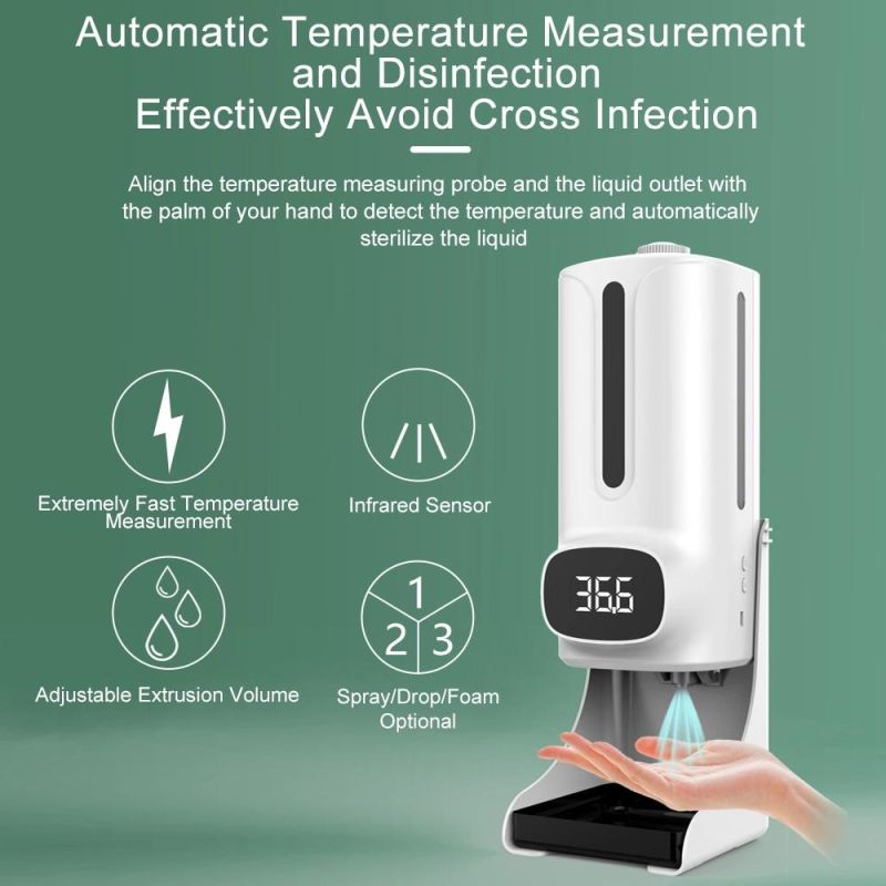 K9 PRO Plus New Thermometer Alcohol Spray Dispenser Automatic, Liquid Soap Dispenser Rechargeable with Temperature