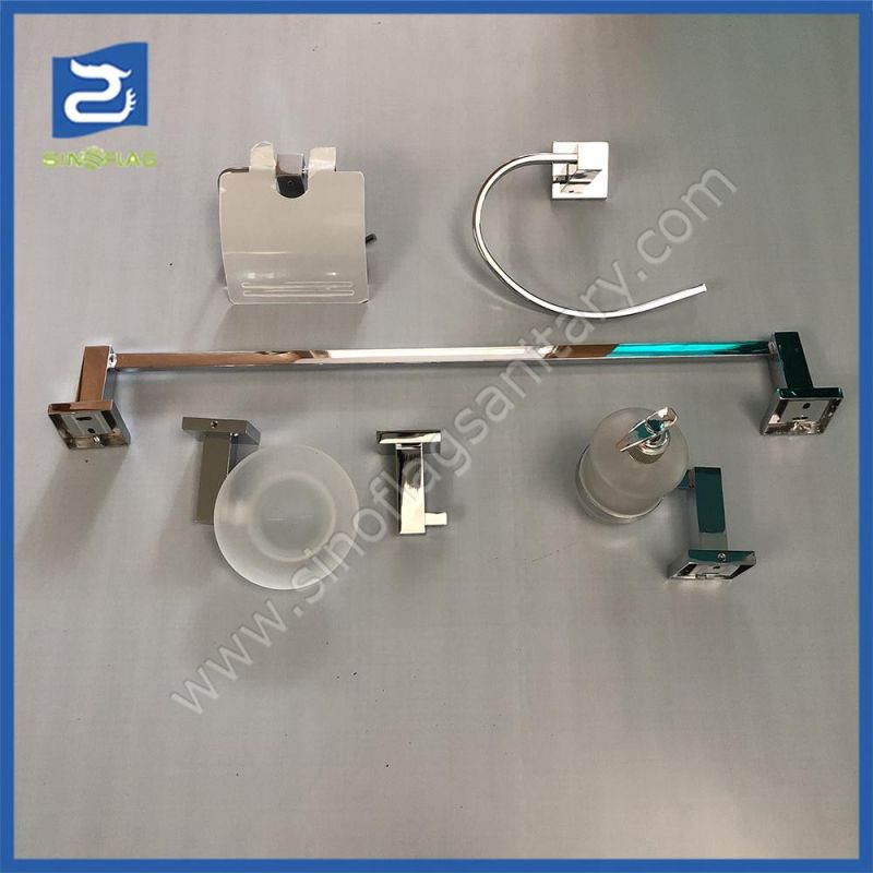 Square Design Modern Zinc Alloy Chrome Bathroom Accessory 6PCS Set