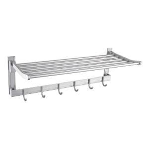 Luolin Aluminum Hotel Towel Rack Bathroom Folding Shelf Shower Towel Bar Organizer Tier with Extra Hooks, Anodized 91702-12
