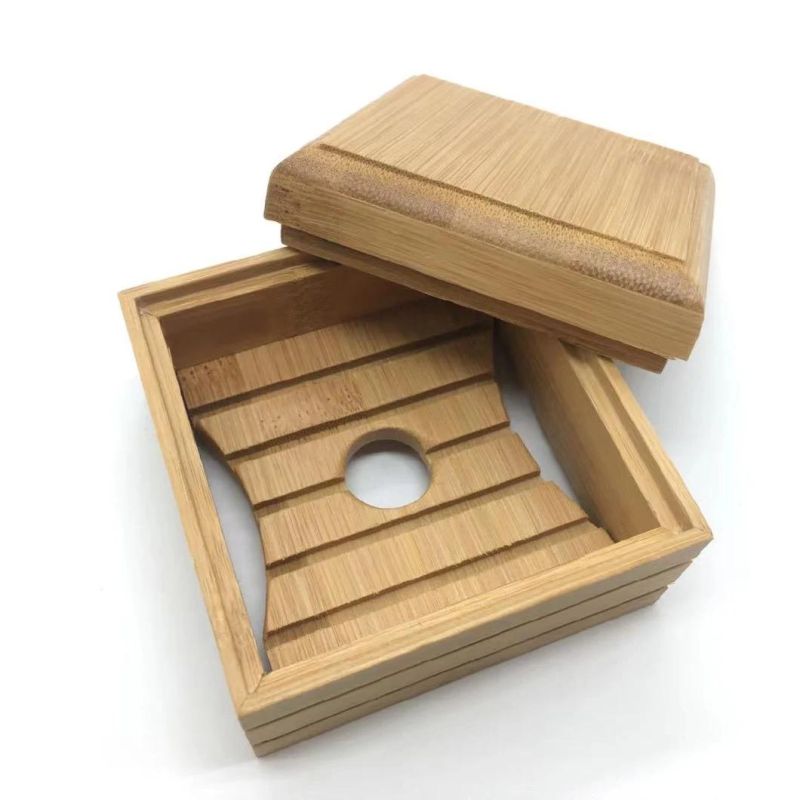 Bathroom Accessory Square Natural Bamboo Soap Dish with Lid