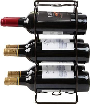 6 Bottle Wine Rack with Flower Pattern, Wine Bottle Holder Free Standing Wine Storage Rack, 2-Way Storage Original Design, Iron, Brozen