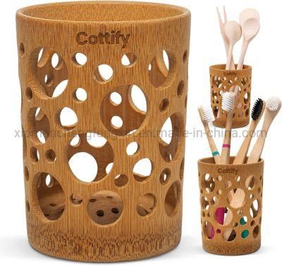 Bamboo Toothbrush Holder for Bathroom Toothbrush Cup with Drainage