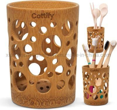 Bamboo Toothbrush Holder for Bathroom Toothbrush Cup with Drainage
