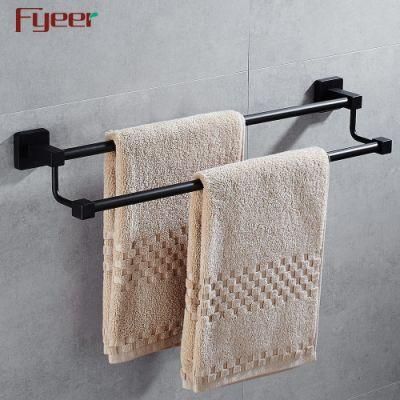 Fyeer Bathroom Accessory Aluminum Matt Black Double Towel Bar