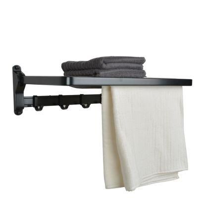 Modern Metal Bathroom Shelves Folding Bath Towel Rack Clothes Rack with 5 Clothes Hooks