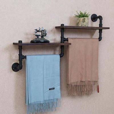 Black Industrial Iron Pipe Wall Mounted Towel Bar Fixture Set Cast Iron DIY Pipe Fittings Towel Rack Bathroom Rack with Black Flange