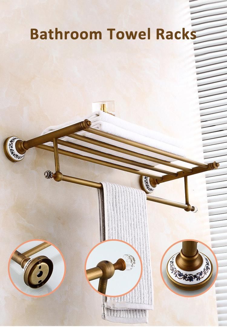 Antique Brass Bath Bathroom Crystal Decorate Vintage Metal Towel Rack Holder