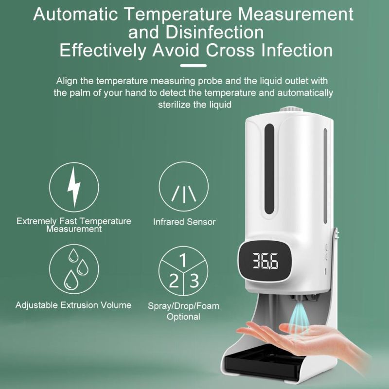2021 New Arrivals K9 PRO Plus 1200ml Gel Dispenser with Infrared Thermometer for Hospital, Office, Hotel