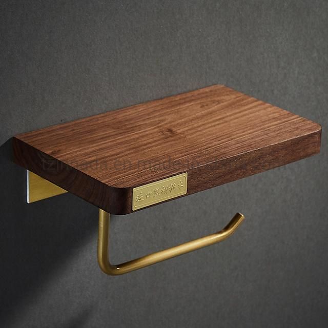 Bathroom Aluminium Single Paper Holder Wooden Paper Shelf Tissue Paper Holder (MC005-A1)