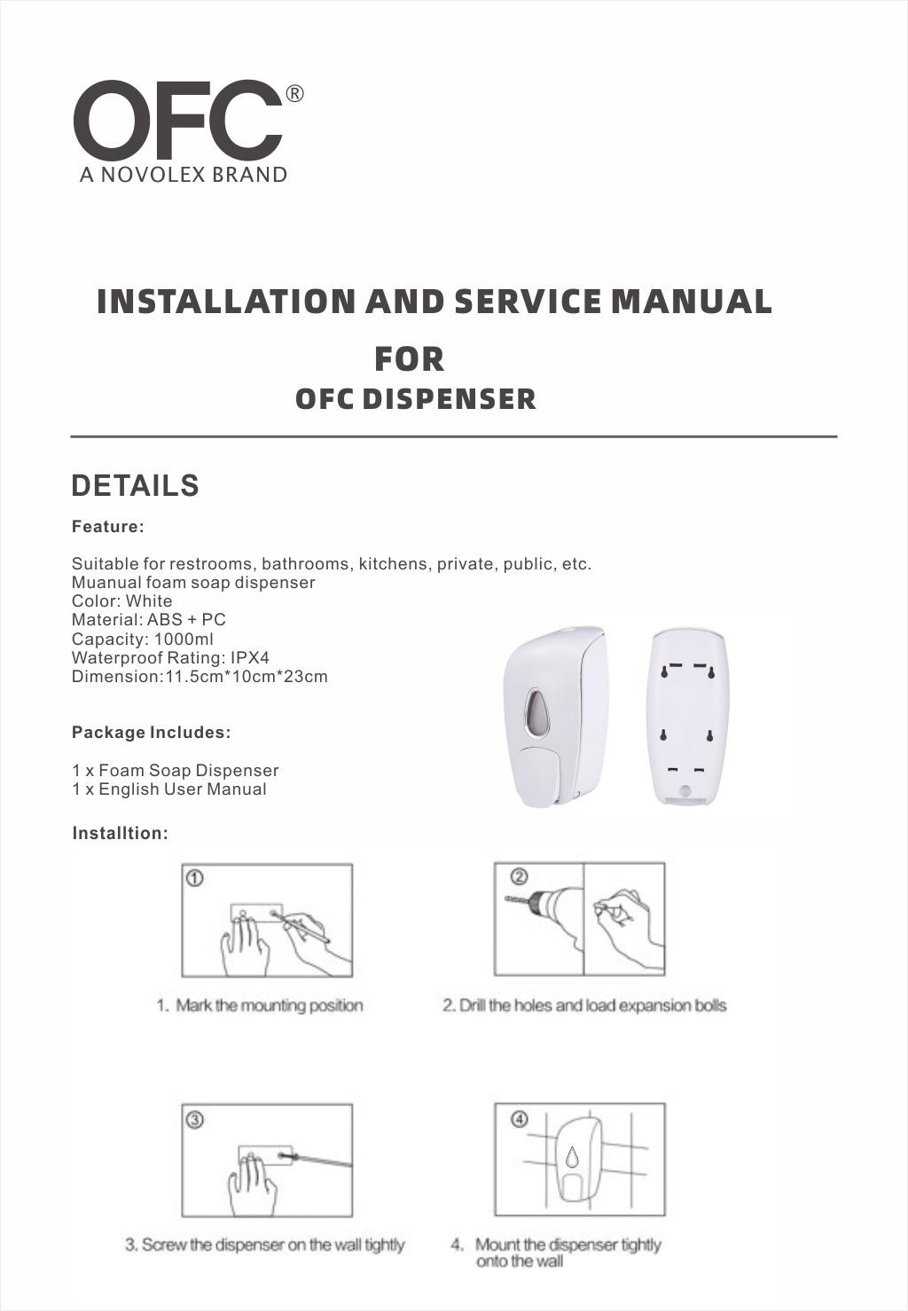 Manual Foaming Soap Dispenser 1000ml Public Commercial Usage