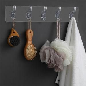 Wall Mounted Plastic Five Rows Rack Hook Self Adhesive Towel Coat Hooks