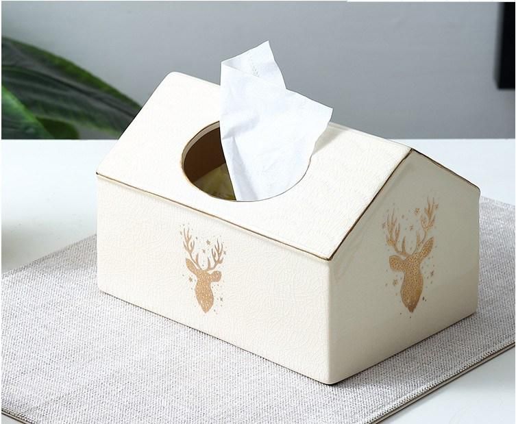 High Grade Ceramic Tissue Box Home Furnishings Fashion Drawer with Cover Bronzing Ceramics Tissue Box