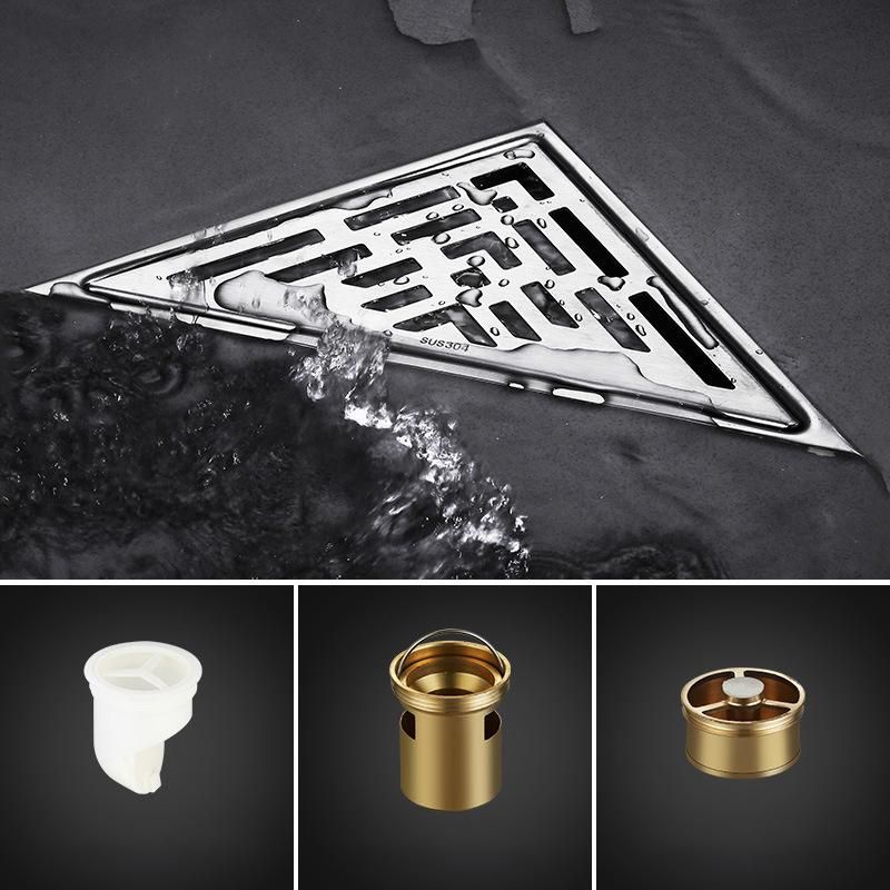 Toilet Corner Floor Drain Stainless Steel 304 Triangle Tasteless Floor Drain Hotel Copper Core Floor Drain