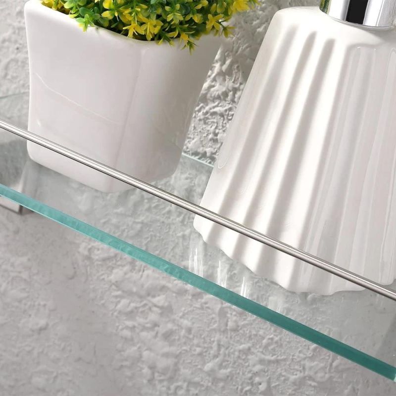 Tempered Glass Bathroom Shelf Wall Mounted Double Towel Rack