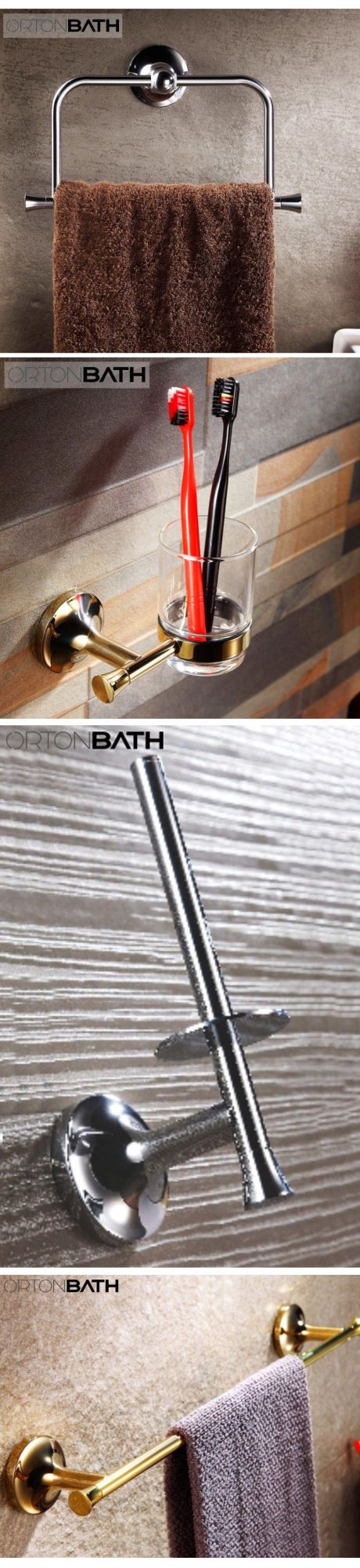 Ortonbath 7 Pieces Bathroom Hardware Set - 24 Inch Hand Towel Bar Ring Toilet Paper Holder 4 Robe Towel Hooks Su304 Stainless Steel Towel Rack Set Accessories