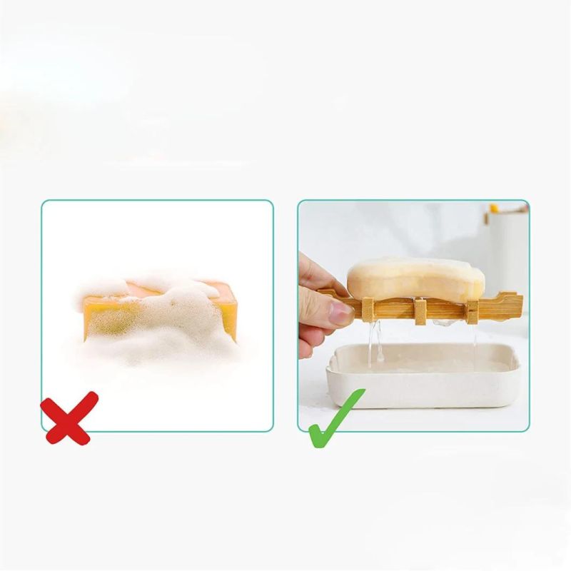Sustainable Eco-Friendly Soap Dish Bag Set Bathtub Square Shape Bamboo Wooden Soap Holder Dish