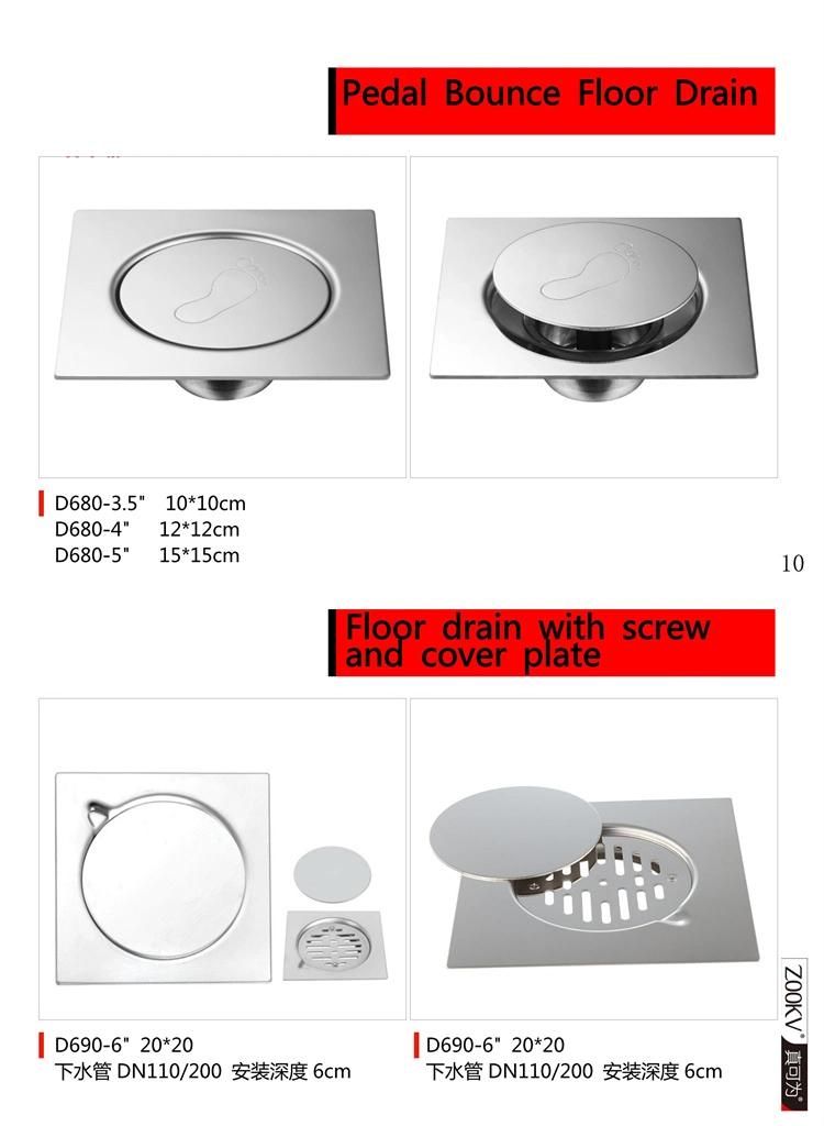 SUS 304 Stainless Steel Floor Drain with Removable Cover Grid Grate 4 Inch Square Shower Drain with Adjustable Shower Drain Base Flange