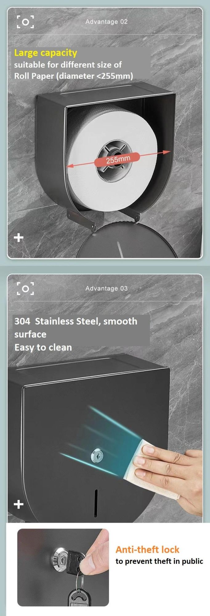 304 Stainless Steel S/S Paper Dispenser Built-in Rack Phone Shelf