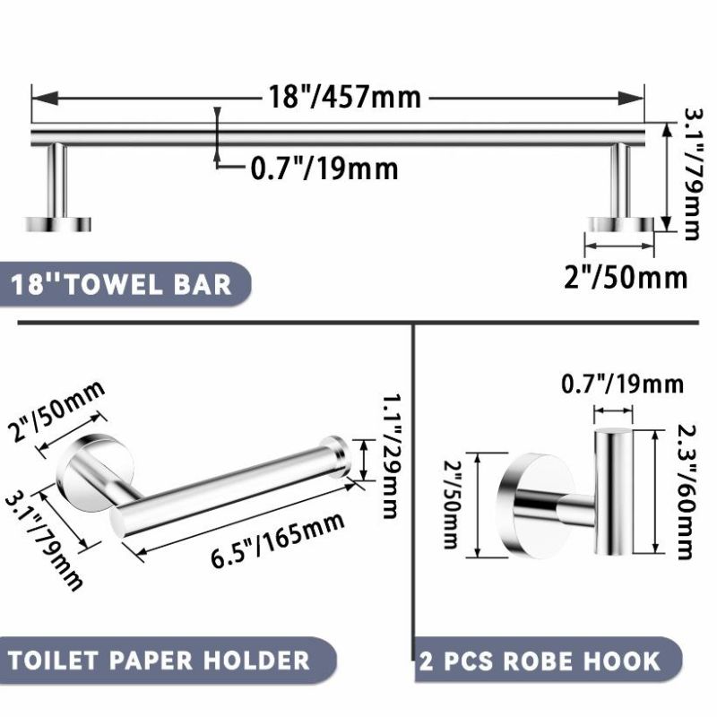 SUS304 Stainless Steel Round Wall-Mounted Bathroom Towel Rack Sets