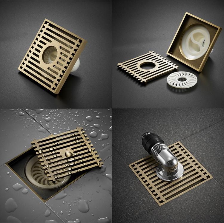 European Linear Shower Drain Solid Brass Floor Drainer Gold