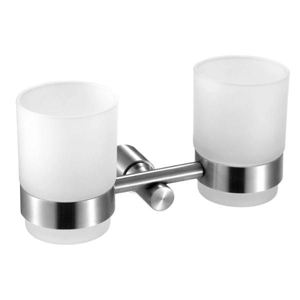 Stainless Steel and Frost Glass Double Toothbrush Holder Set